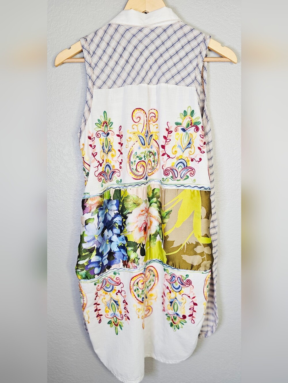 Whimsical Artwear Linen Cotton Patchwork Tunic Shirt Large Boho